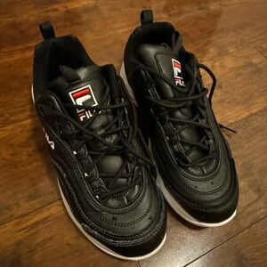 Fila Womens Disarray 5CM00783-014 Black Low Top Lace Up Sneaker Shoes Size 8.5